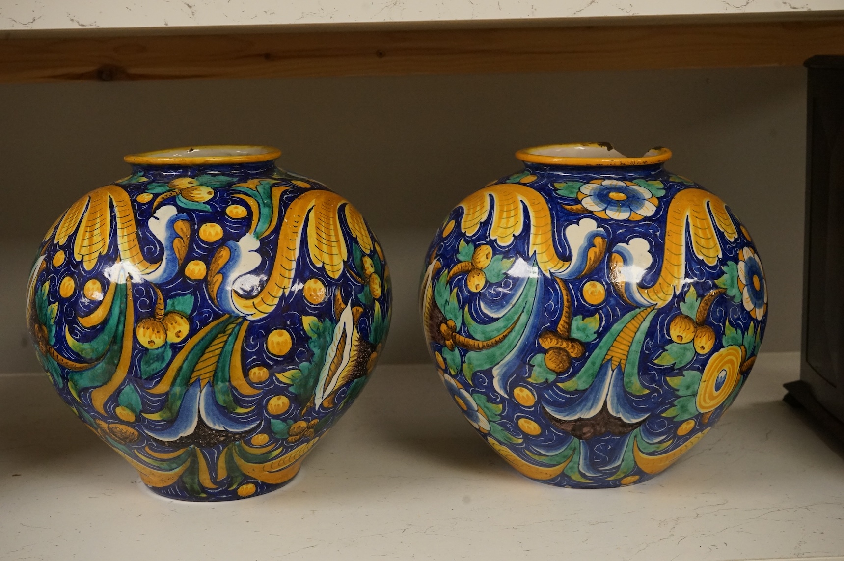Ulisse Cantagalli (Italian, 1839-1901): A pair of large Italian maiolica globular jars